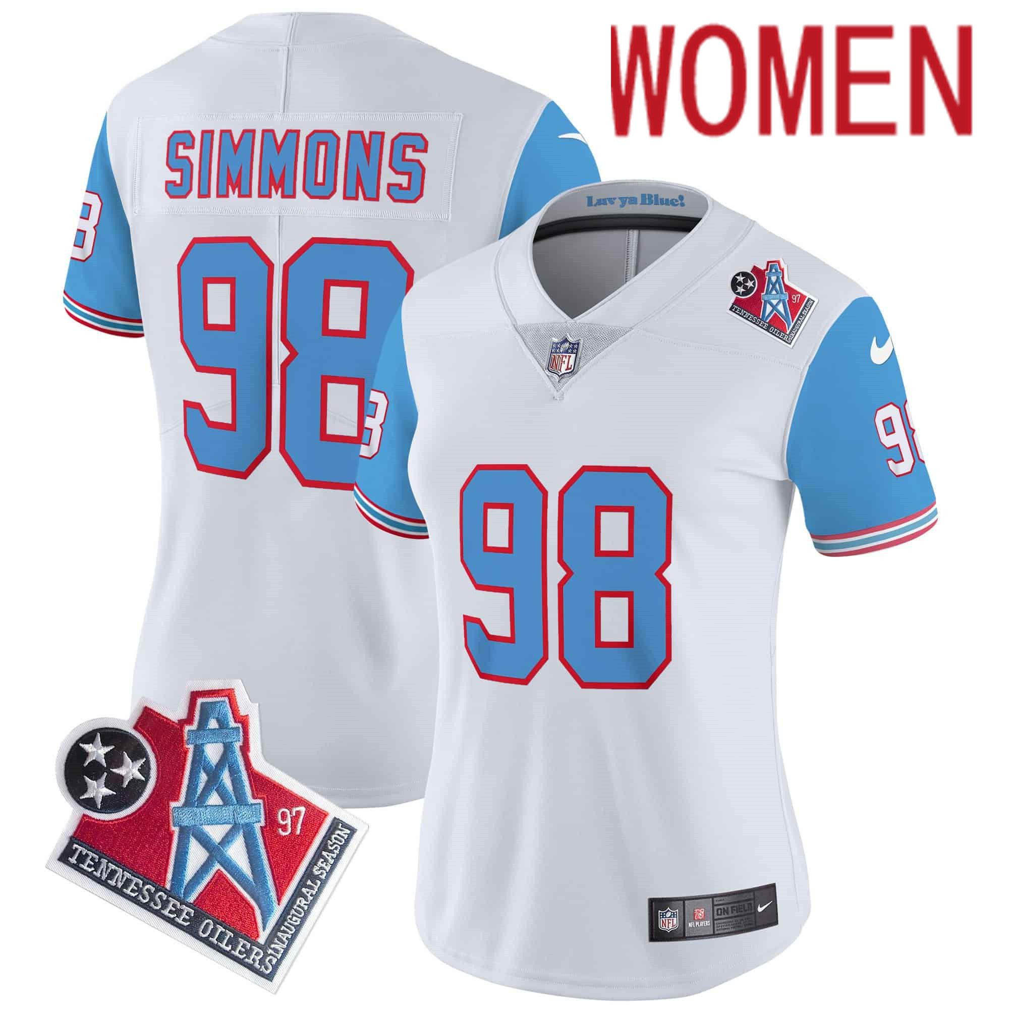 Women Tennessee Titans #98 Simmons White 1997 Throwback 2024 Nike Limited Vapor NFL Jersey style 1